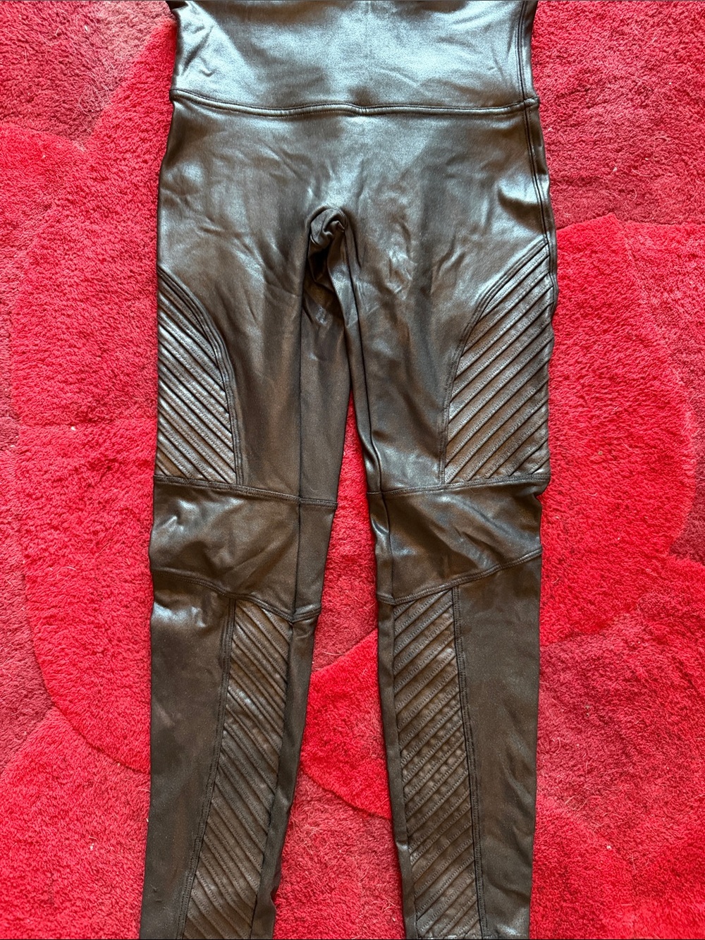SPANX Black Faux Leather Moto Leggings